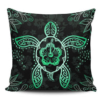 Turtle Hibiscus Green Pillow Covers One Size Zippered Pillow Case 18"x18"(Twin Sides) Black - Polynesian Pride