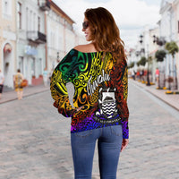 Tuvalu Custom Personalised Women's Off Shoulder Sweater - Rainbow Polynesian Pattern - Polynesian Pride