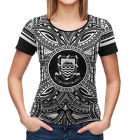 Tuvalu T Shirt Tuvaluan Coat of Arms Polynesian White Black - Polynesian Pride