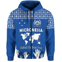 Custom Federated States of Micronesia United Nations Day Hoodie Blue Simple World Map Version LT9 Zip Hoodie Blue - Polynesian Pride