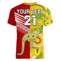 (Custom Personalised) Australia Kangaroos and Mate Maa Tonga V-Neck T Shirt LT9 - Polynesian Pride