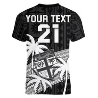 (Custom Text And Number) Fiji Rugby Sevens V-Neck T Shirt Tapa Palm Tree and Fijian Coat of Arms LT9 - Polynesian Pride