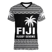 (Custom Text And Number) Fiji Rugby Sevens V-Neck T Shirt Simple Style LT9 Female Blue - Polynesian Pride