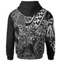 Tahiti Polynesian Zip up Hoodie White Turtle Hibiscus Flowing - Polynesian Pride