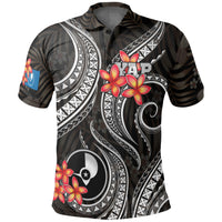 Yap Micronesian Polo Shirt Black Plumeria Unisex BLACK - Polynesian Pride