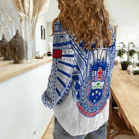 (Custom Text And Number) Samoa Rugby Women Causal Shirt Manu Samoa 7s Ginger White Polynesian LT14 - Polynesian Pride