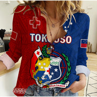 TokoUso Women Casual Shirt Tonga and Samoa United We Stand Divided We Fall LT14 Female Blue - Polynesian Pride