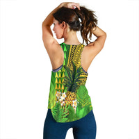 Hawaii Pineapple Women Racerback Tank Plumeria Frangipani Mix Tribal Pattern LT13 - Polynesian Pride