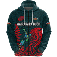 Custom Maori Wairarapa Bush Rugby Zip Hoodie New Zealand Silver Fern, Custom Text and Number - Polynesian Pride