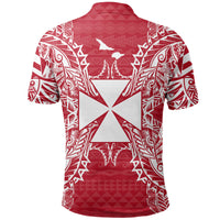Wallis and Futuna Polo Shirt Wallis and Futuna Coat Of Arms Map Polynesian Tattoo Red White - Polynesian Pride