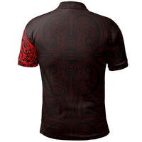 New Zealand Maori Polo Shirt, Maori Warrior Tattoo Golf Shirts Red - Polynesian Pride