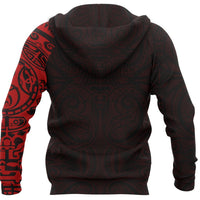 New Zealand Maori Hoodie, Maori Warrior Tattoo Pullover Hoodie Red - Polynesian Pride