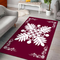 Hawaiian Quilt Maui Plant And Hibiscus Pattern Area Rug - White Burgundy - AH - Polynesian Pride