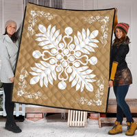 Hawaiian Quilt Maui Plant And Hibiscus Premium Quilt - White Gold - AH - Polynesian Pride
