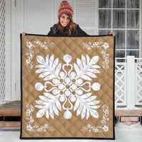 Hawaiian Quilt Maui Plant And Hibiscus Premium Quilt - White Gold - AH - Polynesian Pride