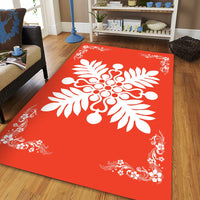 Hawaiian Quilt Maui Plant And Hibiscus Pattern Area Rug - White Orange - AH - Polynesian Pride