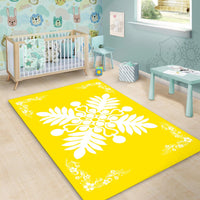 Hawaiian Quilt Maui Plant And Hibiscus Pattern Area Rug - White Yellow - AH - Polynesian Pride