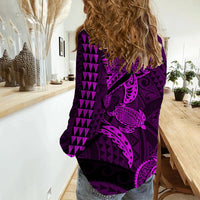 (Custom Personalised) Hawaii Women Casual Shirt Shark and Turtle Mix Kakau Purple LT9 - Polynesian Pride