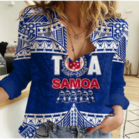 Toa Samoa Rugby Casual Shirt Siva Tau LT6 Female Blue - Polynesian Pride