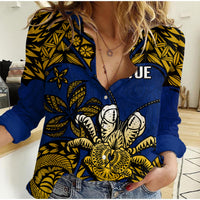 Niue Uga Casual Shirt Tribal Patterns Blue Style LT6 Female Blue - Polynesian Pride