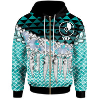 Yap Zip Hoodie Coconut Leaves Weave Pattern Blue Unisex Blue - Polynesian Pride