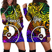 Yap Custom Personalised Hoodie Dress - Rainbow Polynesian Pattern Rainbow - Polynesian Pride