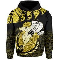 Hawaii Polynesian Aumakua Hammerhead Shark Hoodie Cloud Style Yellow - Polynesian Pride