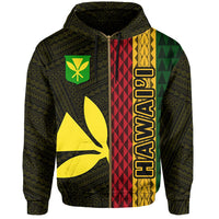 Polynesian Kakau Kanaka Flag Map of Hawaii Zip Hoodie Yellow - Polynesian Pride