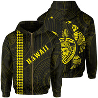 Polynesian Kakau Turtle Ohana Map of Hawaii Zip Hoodie Yellow Unisex Yellow - Polynesian Pride