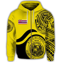 Hawaii Coat of Arms Zip Hoodie Waveshape Style Yellow - Polynesian Pride