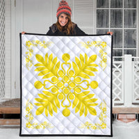 Hawaiian Quilt Maui Plant And Hibiscus Premium Quilt - Yellow White - AH - Polynesian Pride