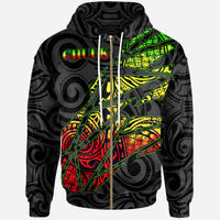 Chuuk States All Over Zip up Hoodie Reggae Color Broken Style Unisex Black - Polynesian Pride