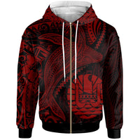 Tahiti Zip up Hoodie Humpback Whale & Coat of Arms Red Unisex Red - Polynesian Pride