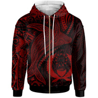 Pohnpei Zip up Hoodie Humpback Whale & Coat of Arms Red Unisex Red - Polynesian Pride