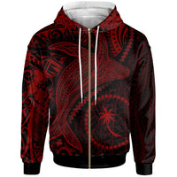 Chuuk Zip up Hoodie Humpback Whale & Coat of Arms Red Unisex Red - Polynesian Pride