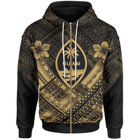 Guam Polynesian Zip up Hoodie Guam Gold Seal Camisole Hibiscus Style Unisex Gold - Polynesian Pride