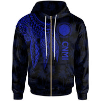 Northern Mariana Islands Polynesian Zip up Hoodie Polynesian Wings Blue Unisex Blue - Polynesian Pride