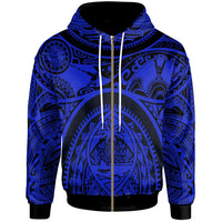 Polynesian Zip up Hoodie Guam Flag, Seal with Maui Moana Tattoo Unisex Blue - Polynesian Pride
