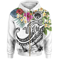 FSM Polynesian Zip up Hoodie Summer Plumeria (White) Unisex White - Polynesian Pride