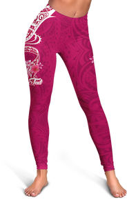 (Custom Personalised) Breast Cancer Pink Ribbon Butterfly Polynesian Pink Version Women Legging - LT12 Pink - Polynesian Pride