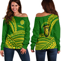 (Custom Personalised) Leone High School Pride Women Off Shoulder Sweater - LT12 Green - Polynesian Pride