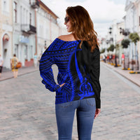 Vanuatu Custom Personalised Women's Off Shoulder Sweater - Blue Polynesian Tentacle Tribal Pattern - Polynesian Pride