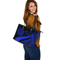 American Samoa Large Leather Tote Bag - Blue Polynesian Tentacle Tribal Pattern - Polynesian Pride