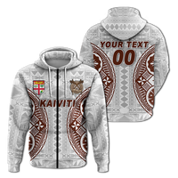 Custom Fiji Kaiviti Tapa Pattern Hoodie LT12 Zip Hoodie White - Polynesian Pride