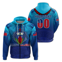 Custom Manu Samoa Legend Hoodie LT12 Zip Hoodie Blue - Polynesian Pride