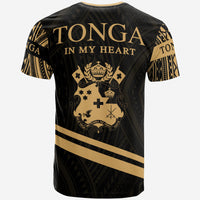 Tonga T Shirt In My Heart Style Gold Polynesian Patterns - Polynesian Pride