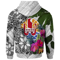 Tahiti Zip up Hoodie White Turtle Plumeria Banana Leaf - Polynesian Pride
