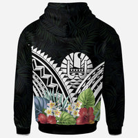 Tahiti Polynesian Zip up Hoodie Tahiti Coat of Arms & Polynesian Tropical Flowers White - Polynesian Pride