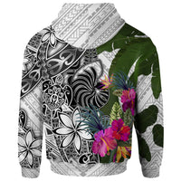 New Caledonia Zip up Hoodie White Turtle Plumeria Banana Leaf - Polynesian Pride