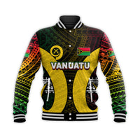 (Custom Personalised) Vanuatu Off Shoulder Baseball Jacket Polynesian Patterns Mix Pig Tusk LT6 Unisex Black - Polynesian Pride
